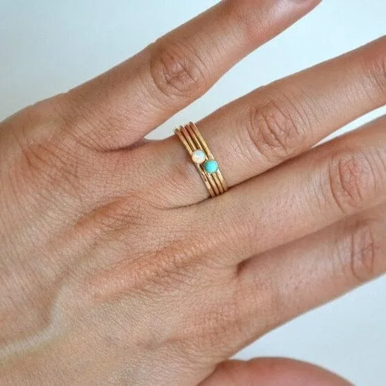 14k Turquoise & Opal Band Set