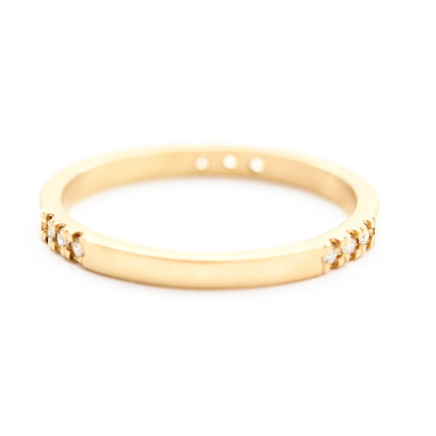 14k Yellow Gold Band with 9 White Diamonds – Stackable Ring