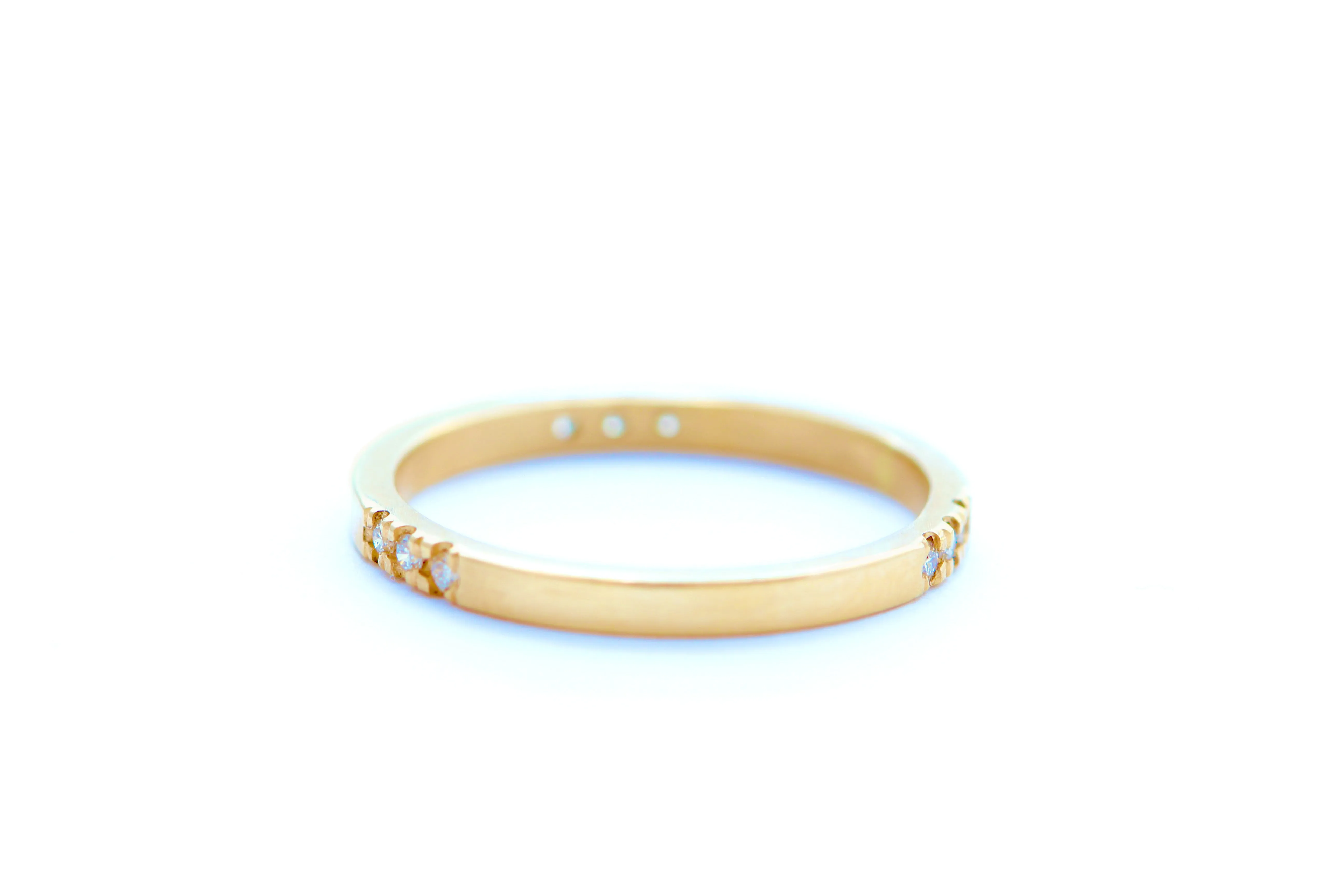 14k Yellow Gold Band with 9 White Diamonds – Stackable Ring
