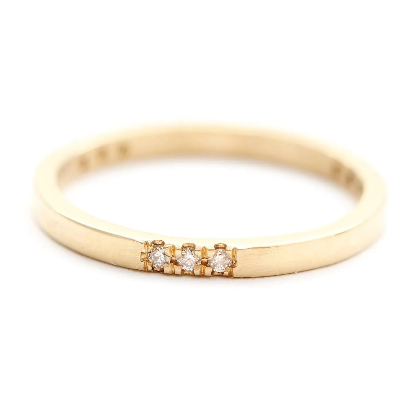 14k Yellow Gold Band with 9 White Diamonds – Stackable Ring