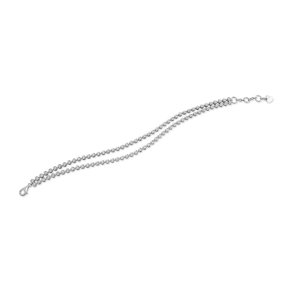 18ct White Gold 2.00ct Round Brilliant Cut Diamond Double Row Line Bracelet