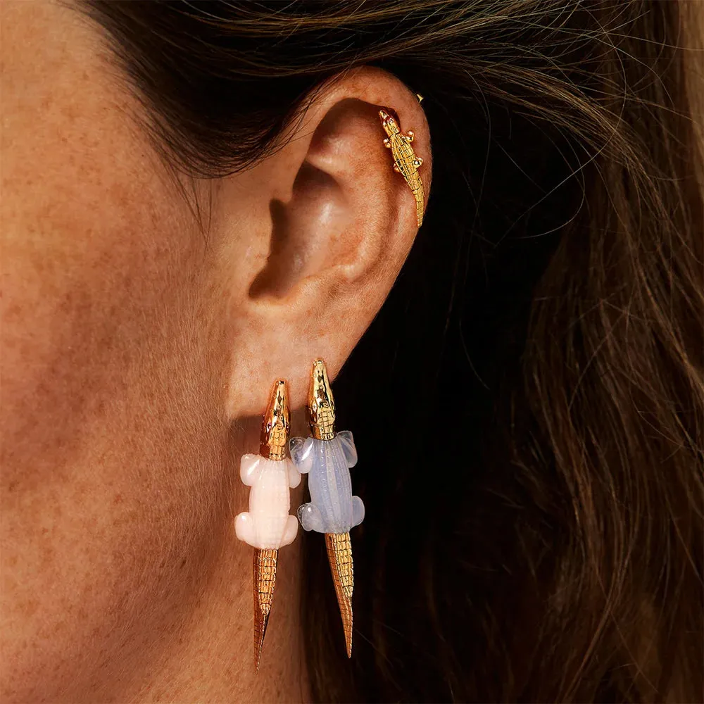 18K Yellow Gold Opal Alligator Bite Single Earring