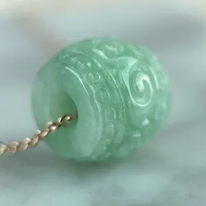 42789 Green Carved Jadeite Barrel Pendant Green Carved Jadeite Barrel Pendant with Rose Gold Plated Necklace