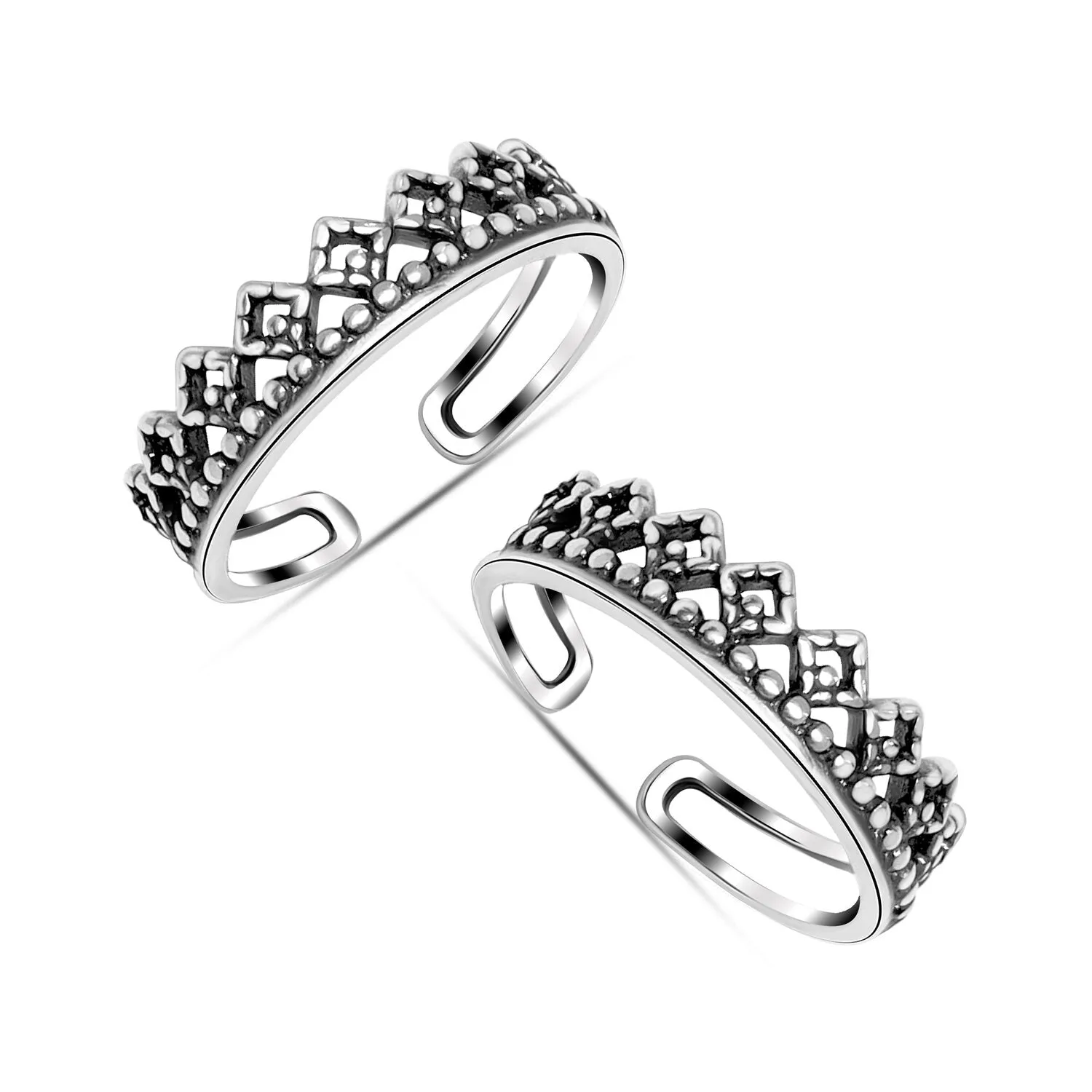 925 Sterling Silver Antique Crown Adjustable Toe Ring for Women