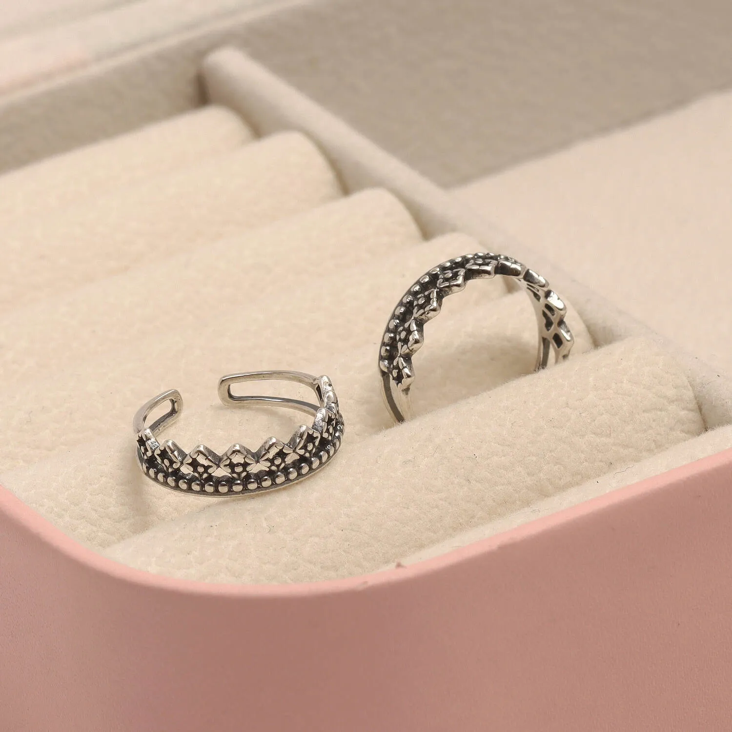 925 Sterling Silver Antique Crown Adjustable Toe Ring for Women