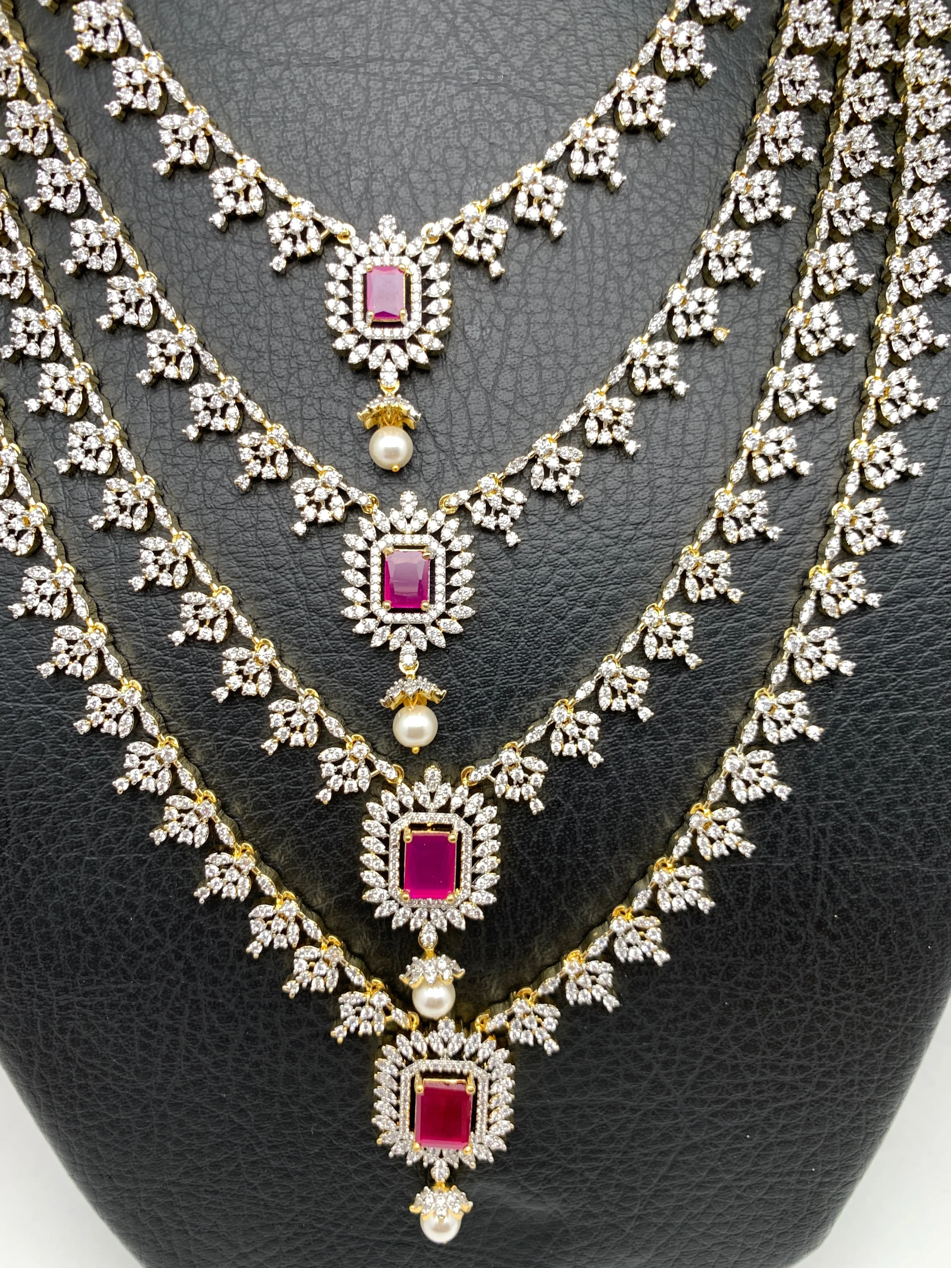 AD Ruby Red Stone Multi Layer Char Lada Long Necklace