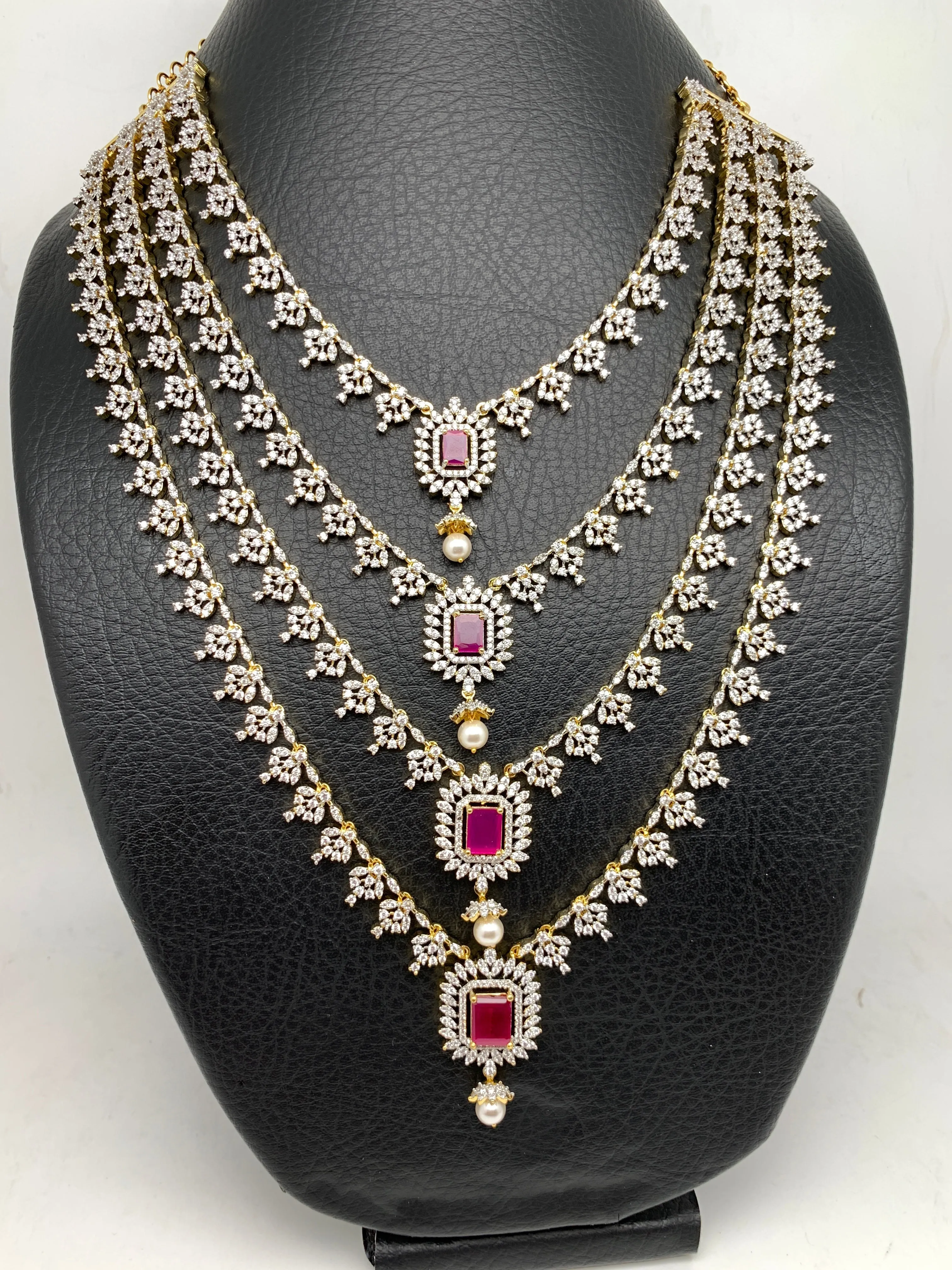AD Ruby Red Stone Multi Layer Char Lada Long Necklace