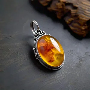 Ambrosia Sterling Silver Natural Vintage Amber Pendant