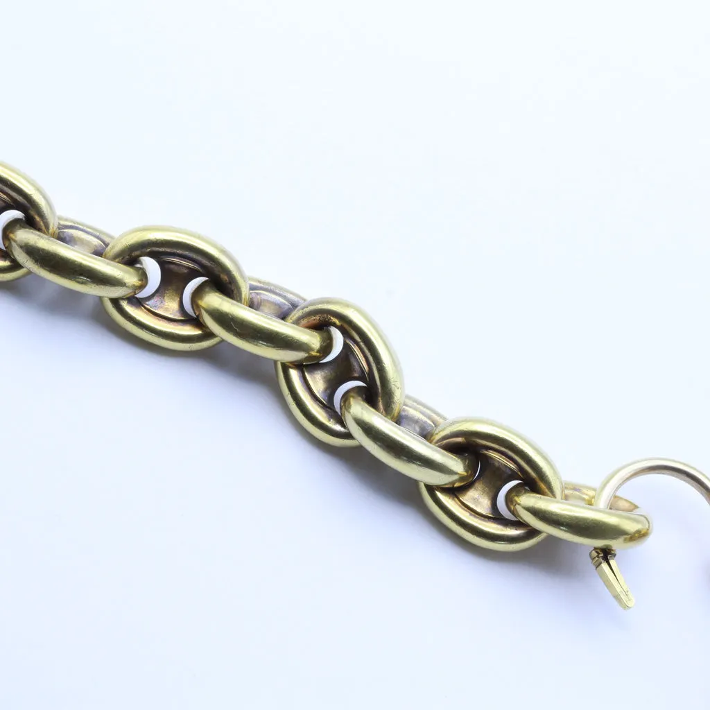 Antique Georgian gold chain bracelet w heart padlock locket huge garnet (7396)