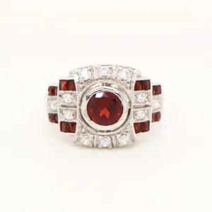 Art Deco Cocktail Ring with Garnet and CZ in Sterling Silver
