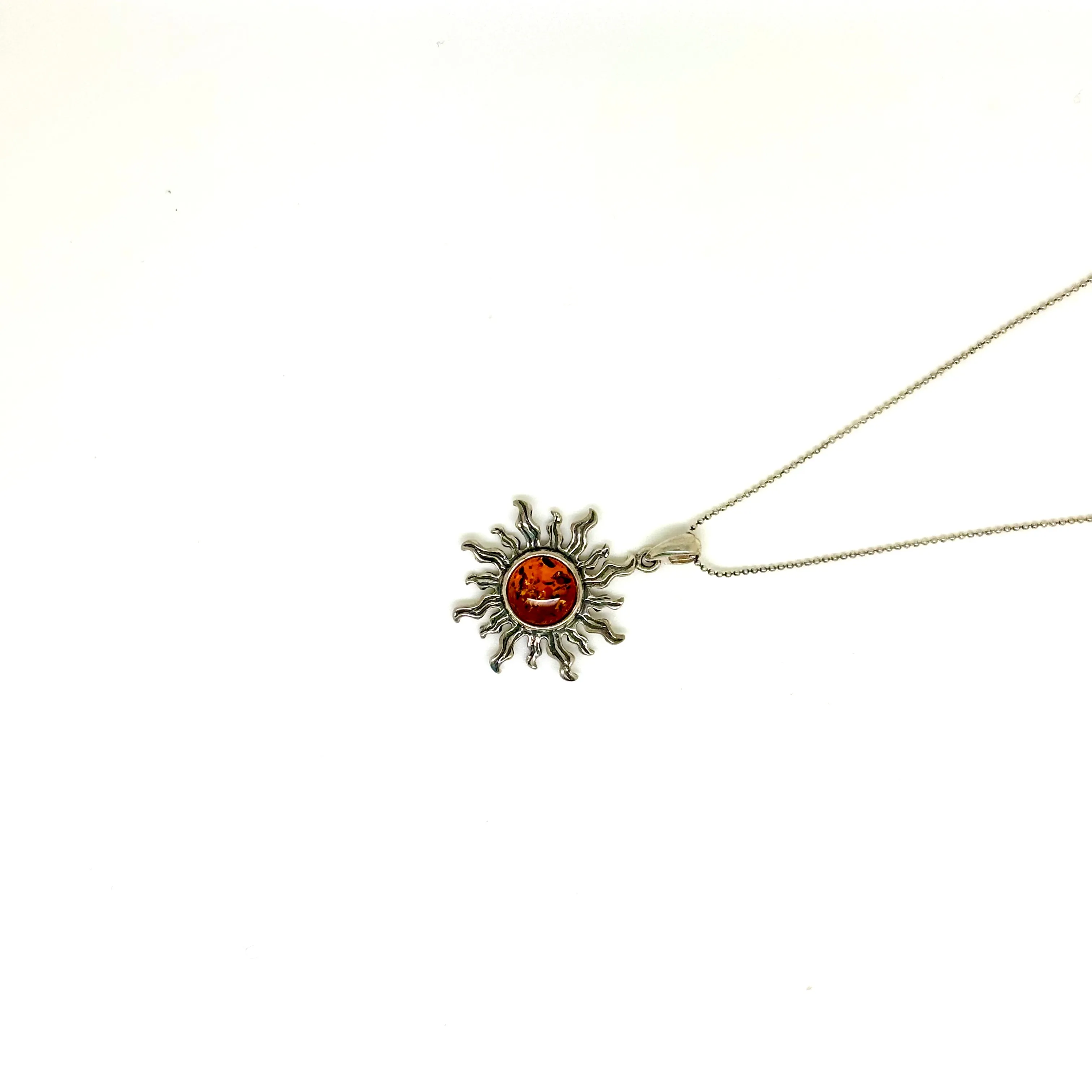 Cherry Baltic Amber Sun Pendant Necklace