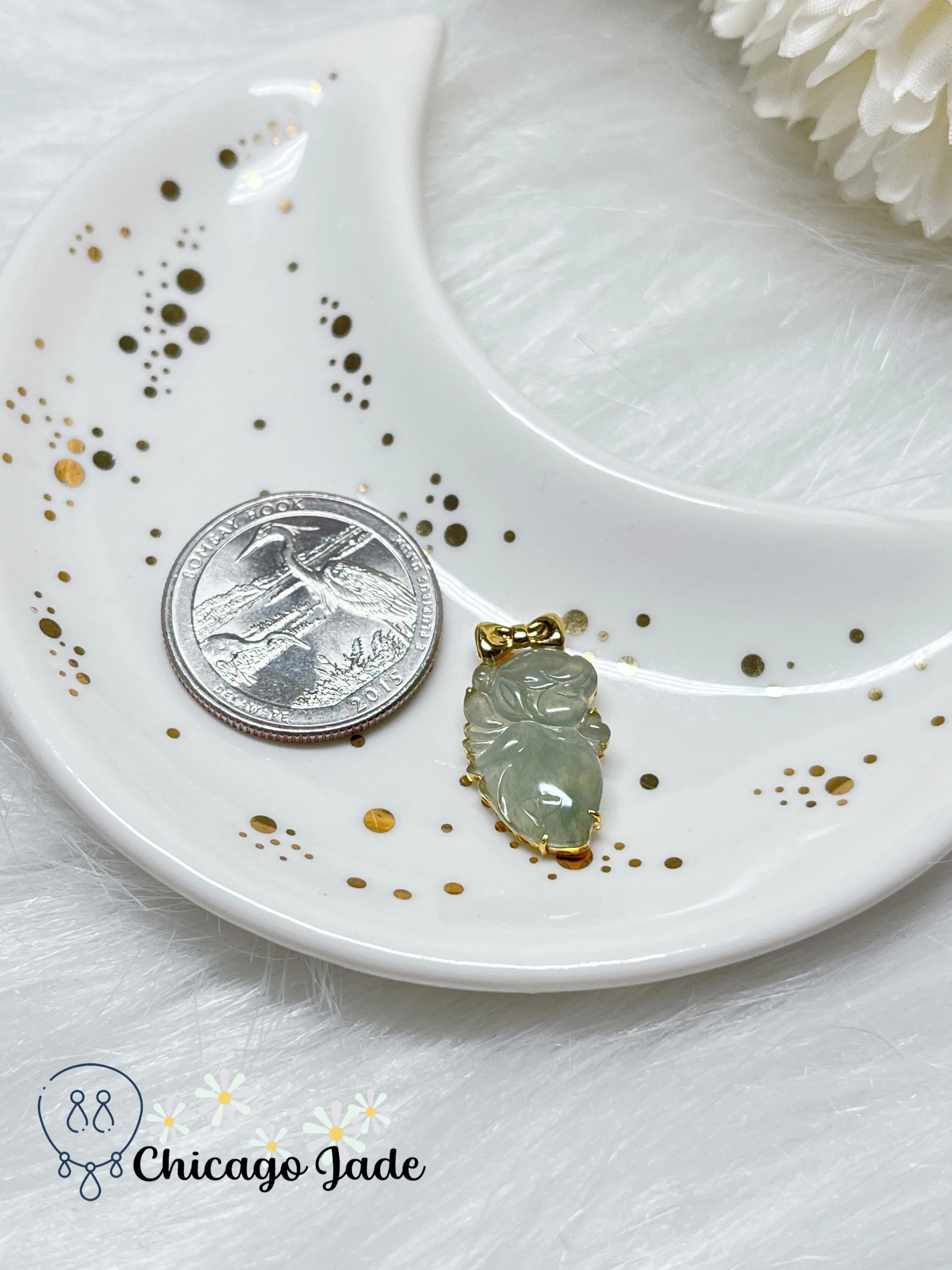 clear sage jadeite fairy pendant with 18k clasp