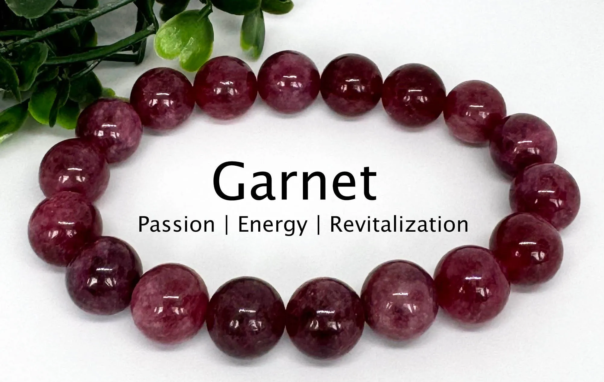 Garnet 10mm stretch beaded bracelet with a spacer. Gift for him, gift for her. January Birthday Stone. Passion, Energy, Revitalization.