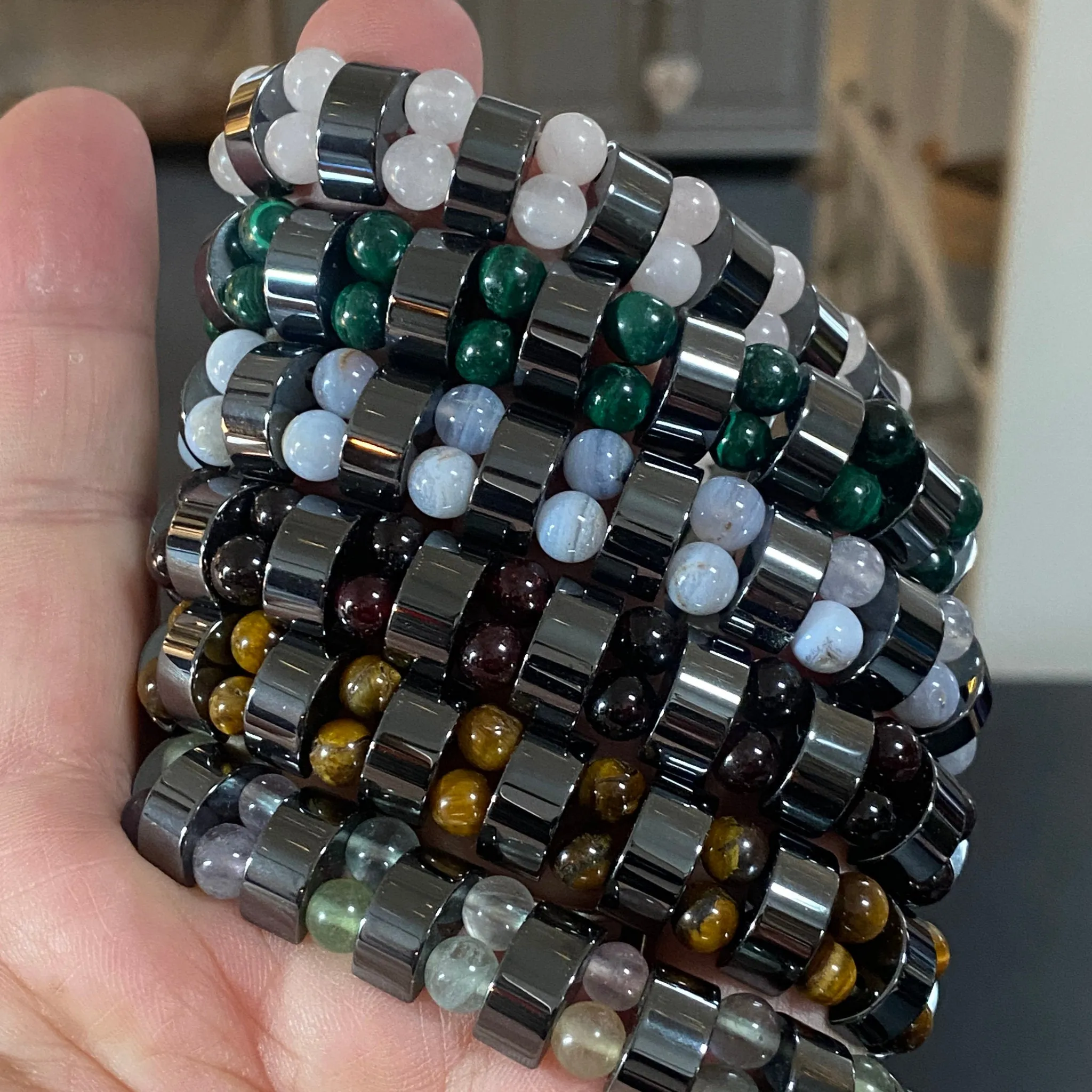 Gemstone and Hematite Bracelets