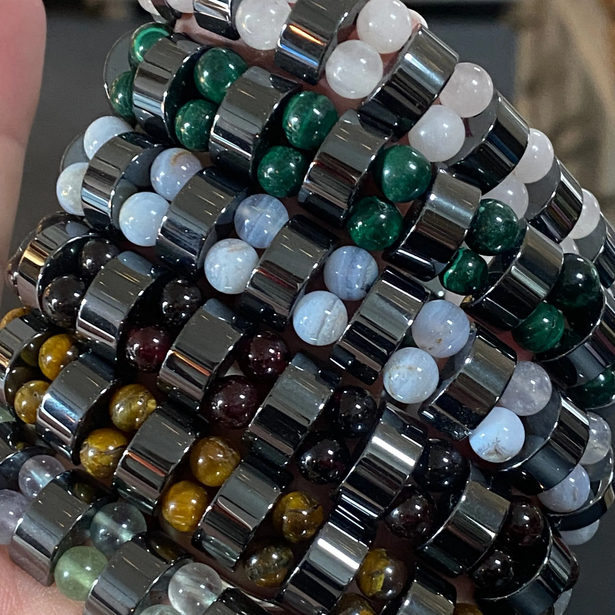 Gemstone and Hematite Bracelets