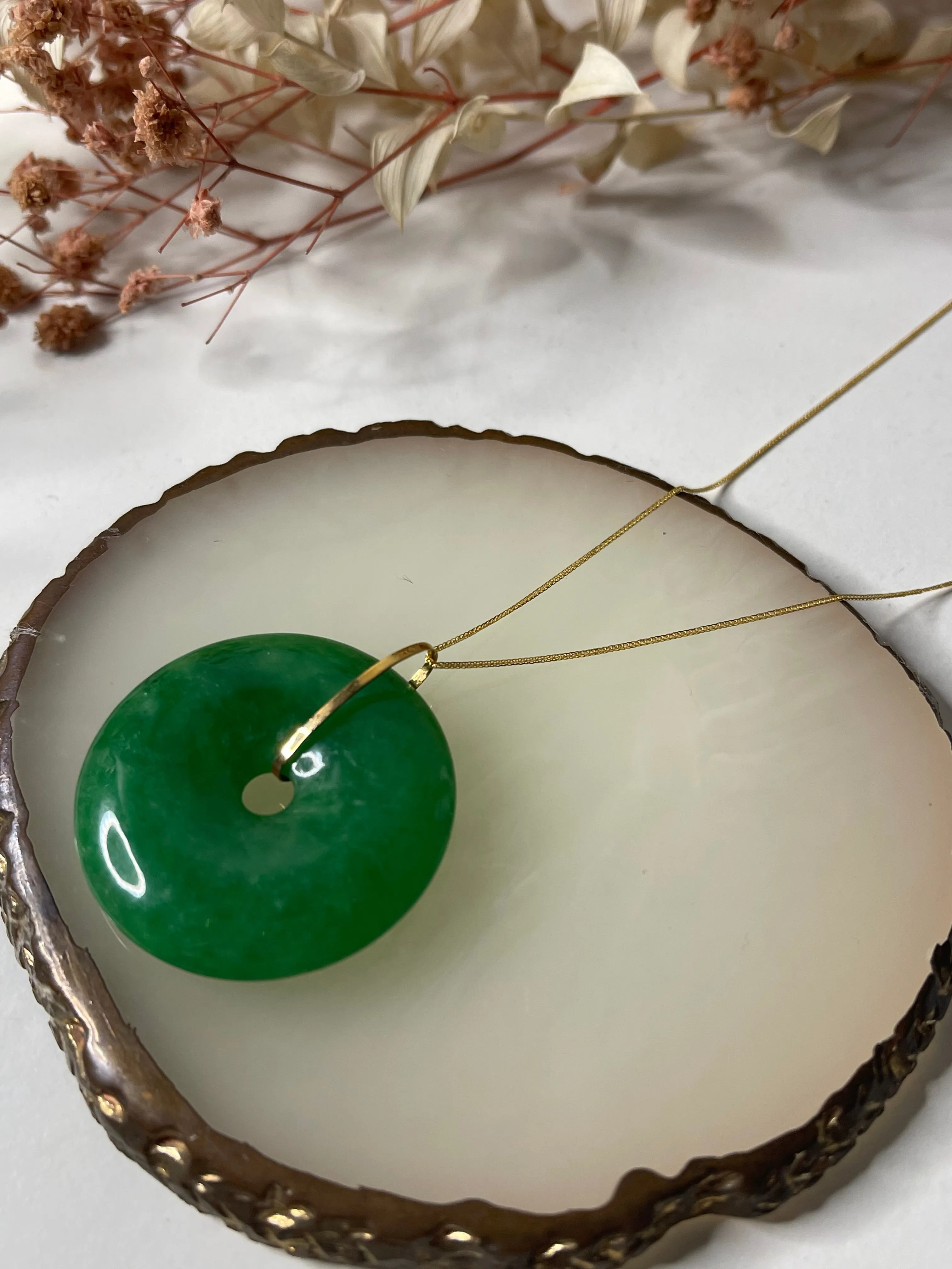 #GOLD2024 | 18K Golden Big Jade Necklace Foxtail Chain 18”