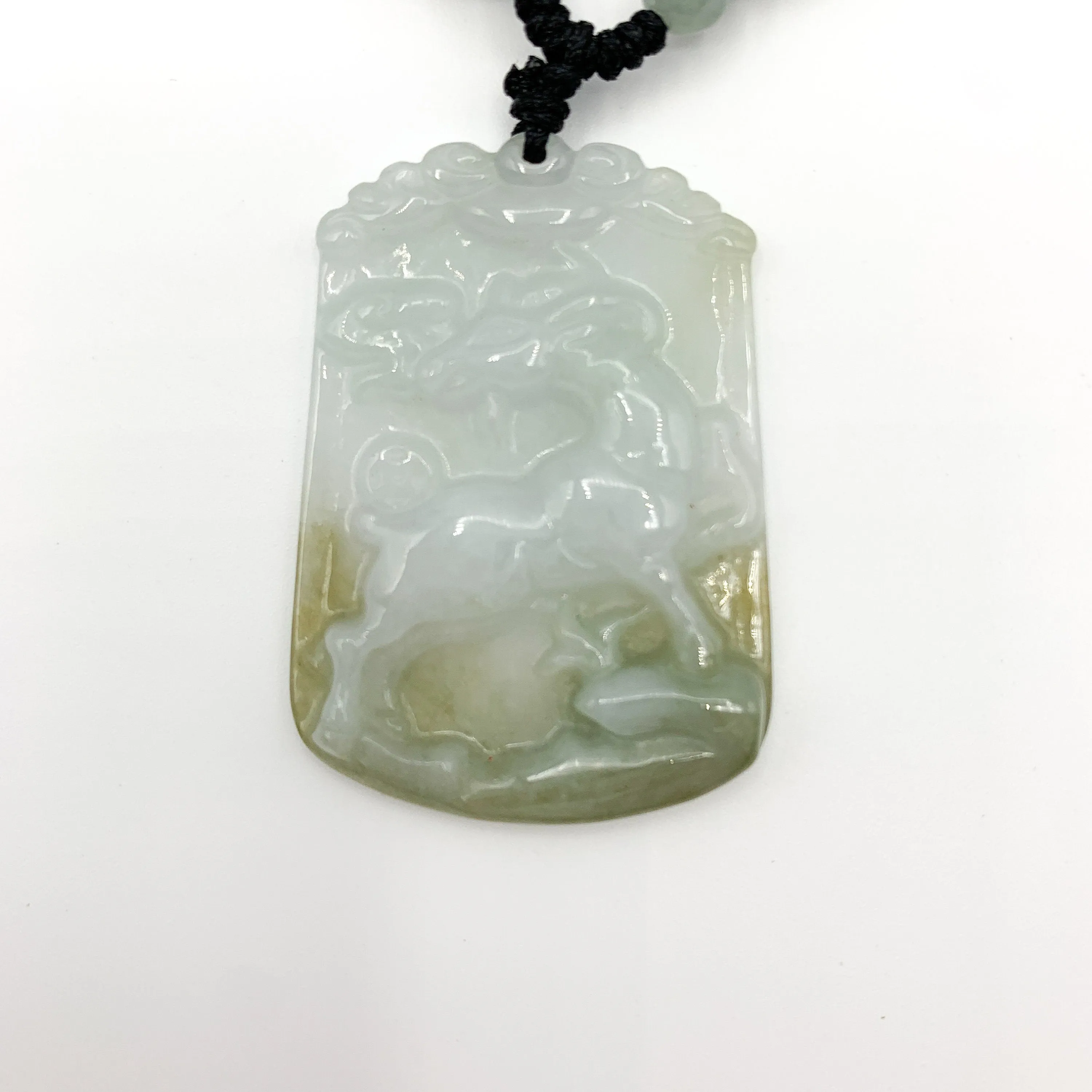 Jadeite Jade Sheep Goat Ram Chinese Zodiac Carved Pendant Necklace, YW-0321-1646061640