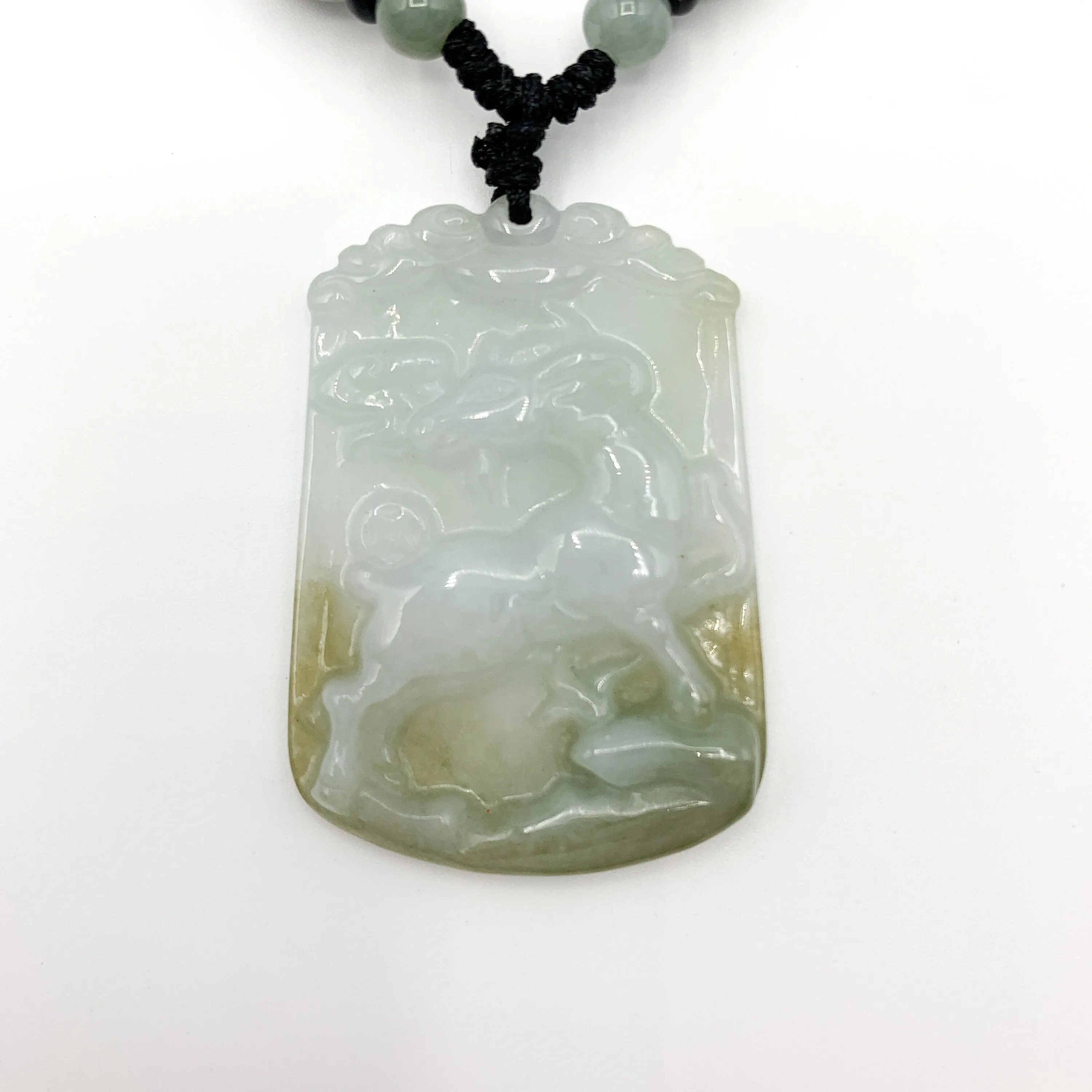 Jadeite Jade Sheep Goat Ram Chinese Zodiac Carved Pendant Necklace, YW-0321-1646061640