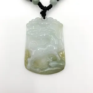 Jadeite Jade Sheep Goat Ram Chinese Zodiac Carved Pendant Necklace, YW-0321-1646061640