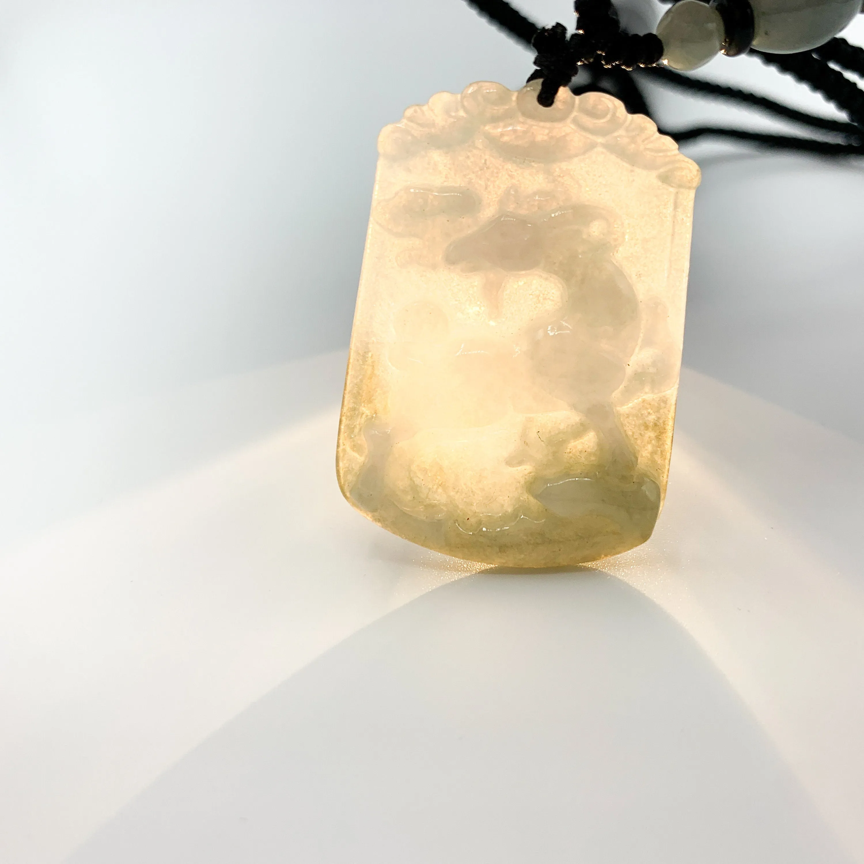 Jadeite Jade Sheep Goat Ram Chinese Zodiac Carved Pendant Necklace, YW-0321-1646061640