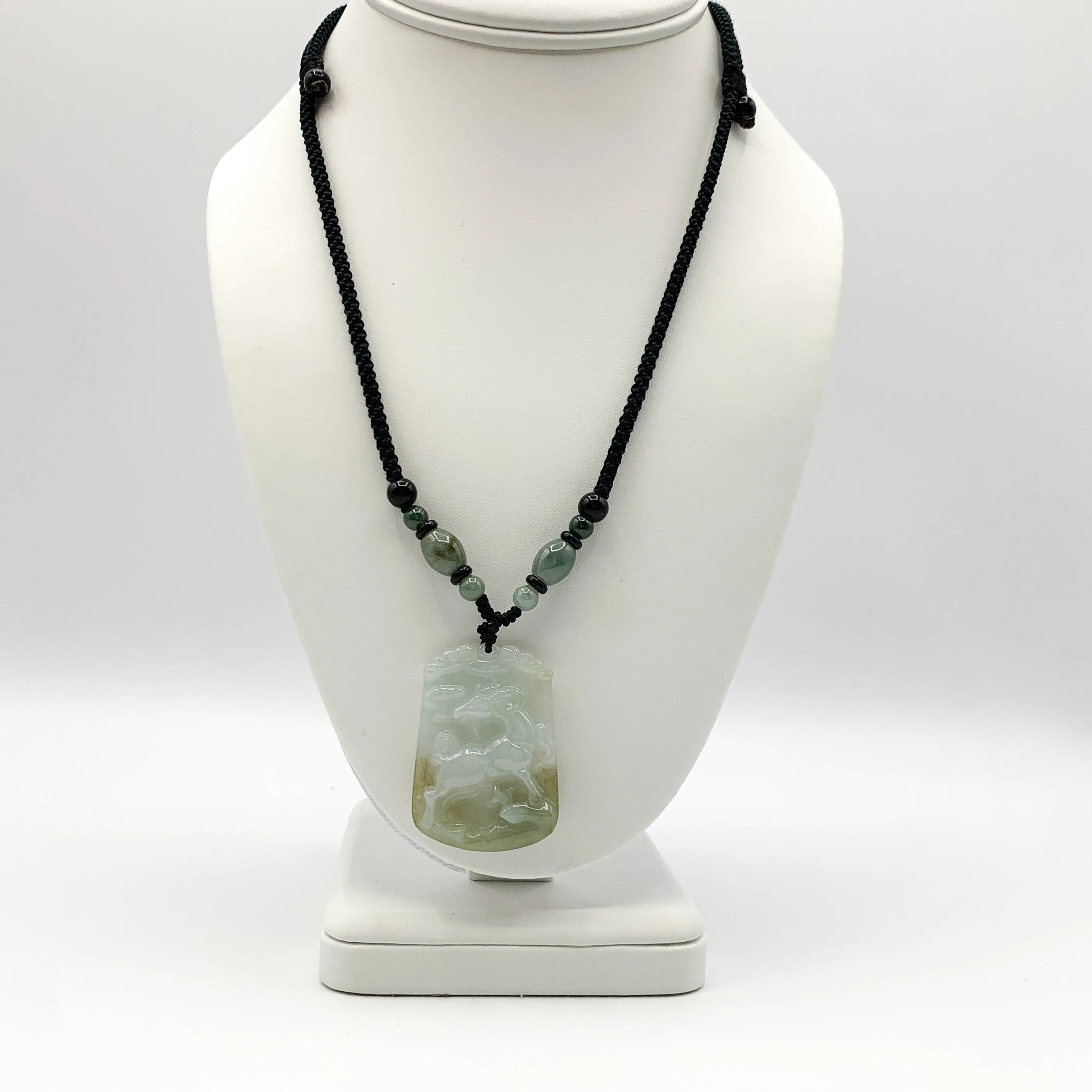 Jadeite Jade Sheep Goat Ram Chinese Zodiac Carved Pendant Necklace, YW-0321-1646061640