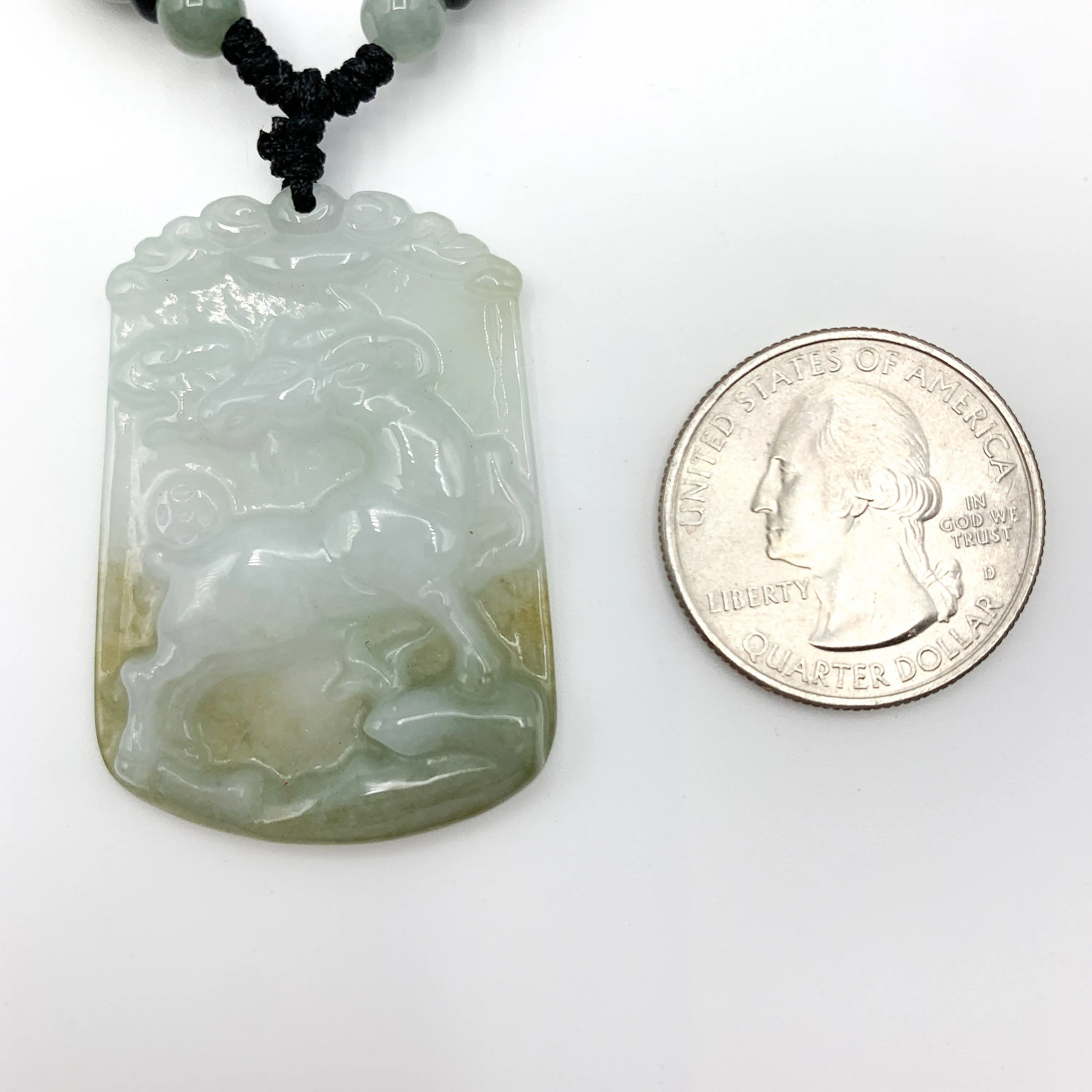 Jadeite Jade Sheep Goat Ram Chinese Zodiac Carved Pendant Necklace, YW-0321-1646061640