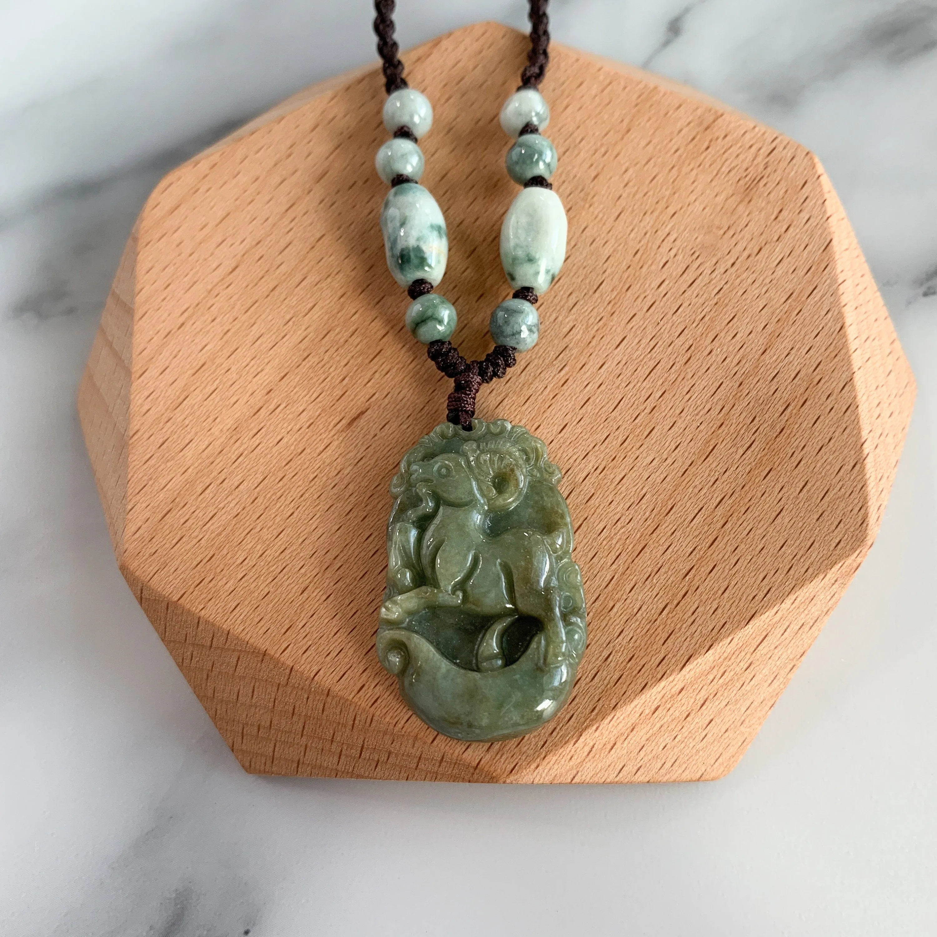 Jadeite Jade Sheep Goat Ram Chinese Zodiac Carved Pendant Necklace, YW-0321-1646062518