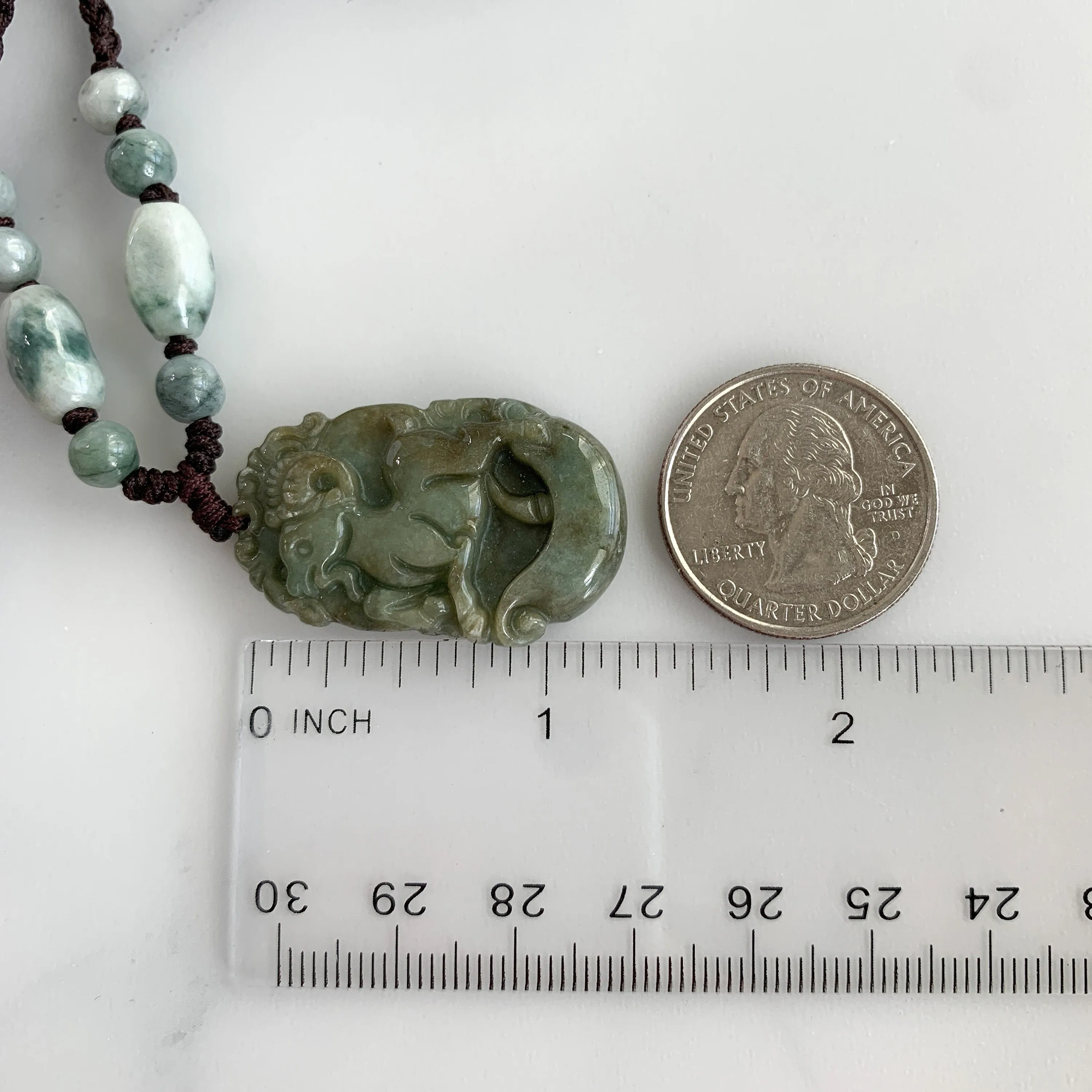 Jadeite Jade Sheep Goat Ram Chinese Zodiac Carved Pendant Necklace, YW-0321-1646062518
