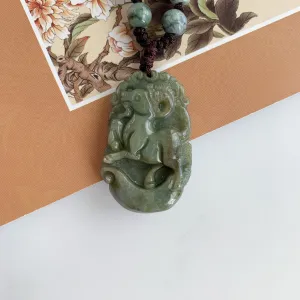 Jadeite Jade Sheep Goat Ram Chinese Zodiac Carved Pendant Necklace, YW-0321-1646062518