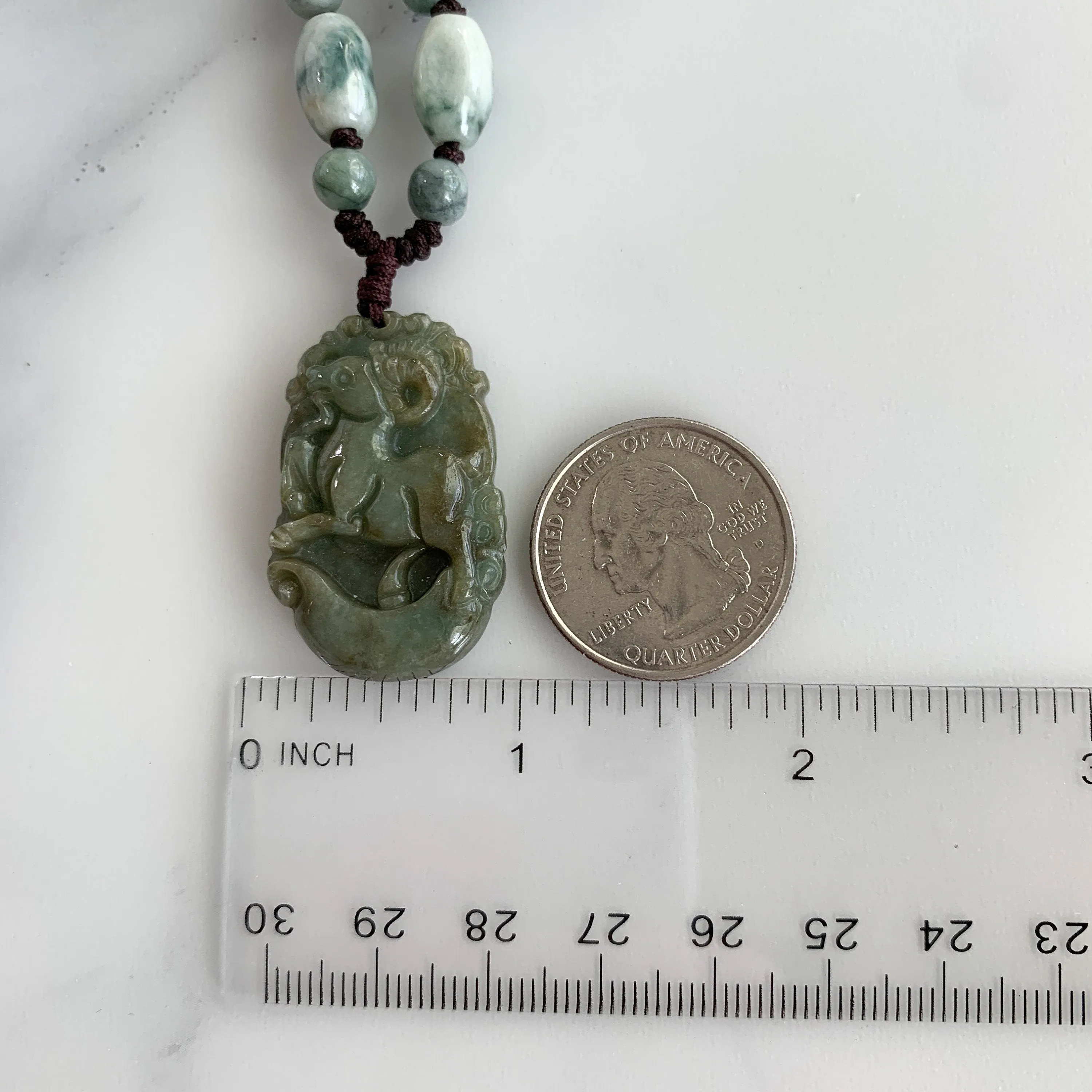 Jadeite Jade Sheep Goat Ram Chinese Zodiac Carved Pendant Necklace, YW-0321-1646062518