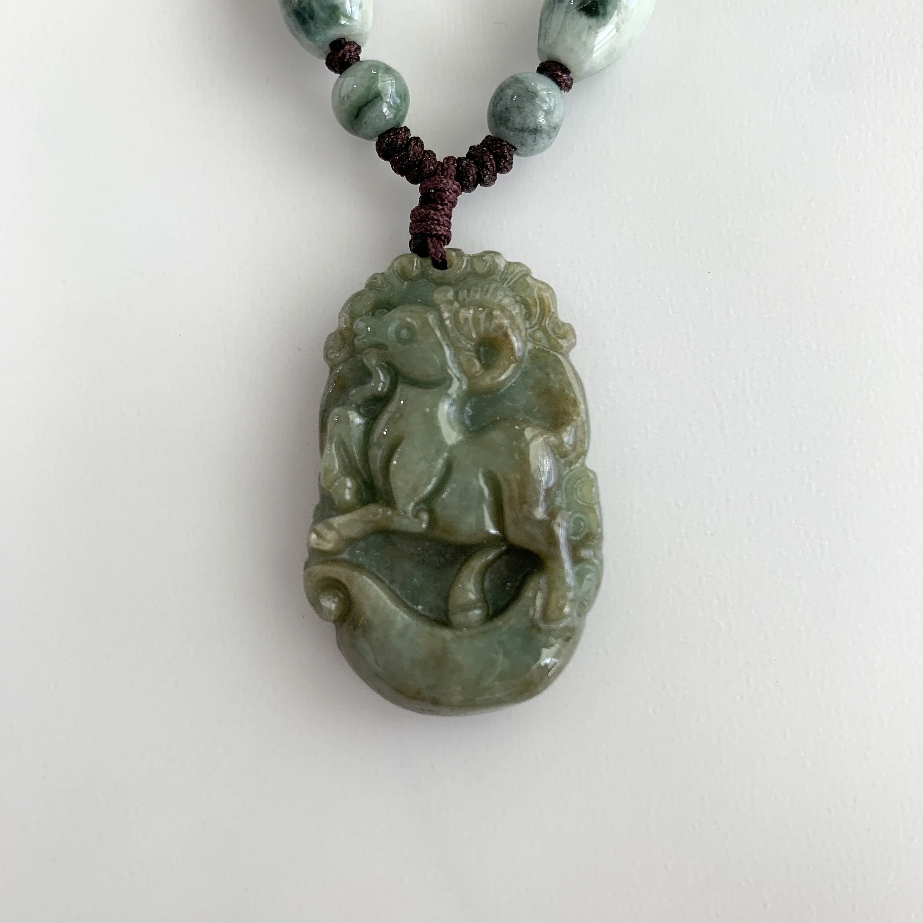 Jadeite Jade Sheep Goat Ram Chinese Zodiac Carved Pendant Necklace, YW-0321-1646062518