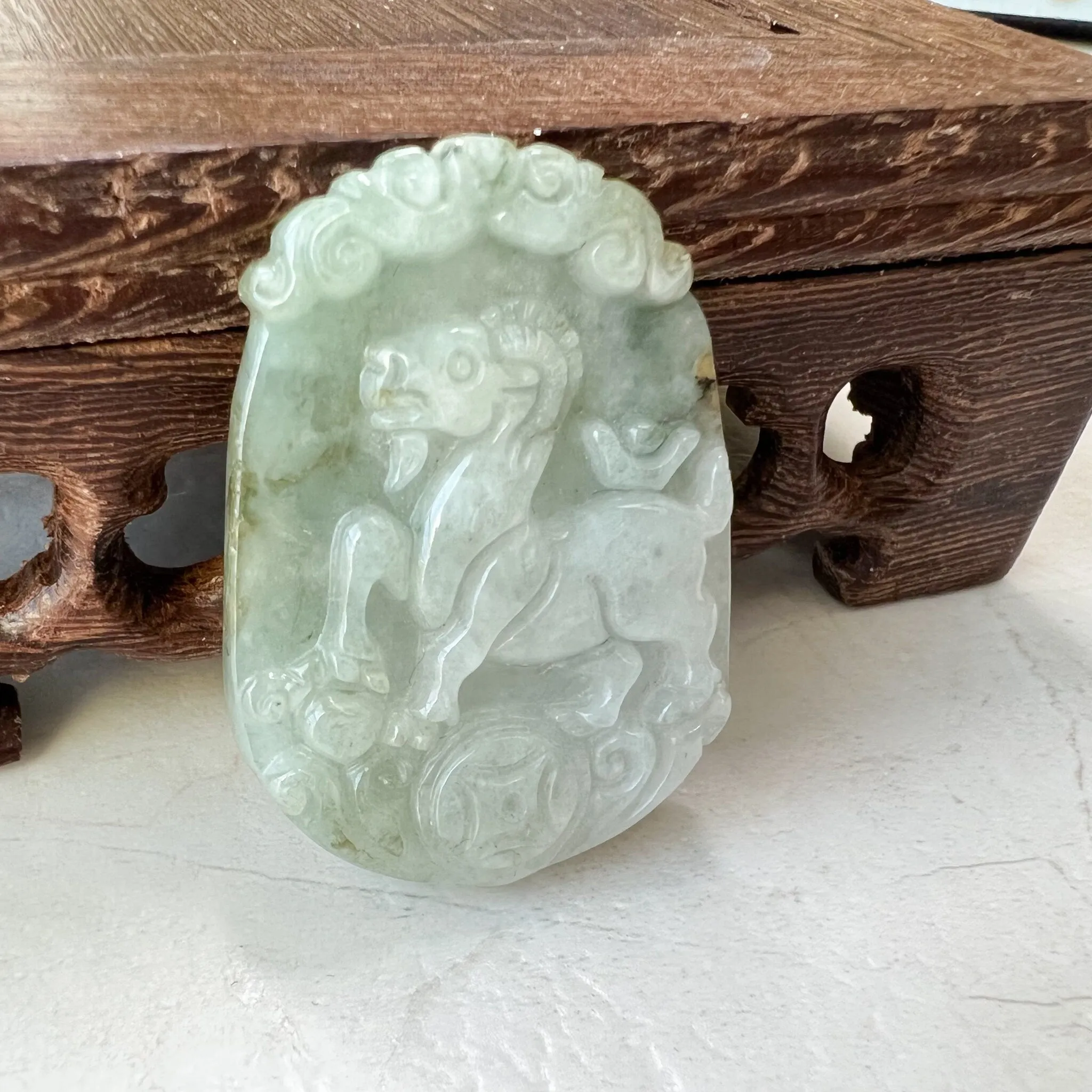 Jadeite Jade Sheep Goat Ram Chinese Zodiac Carved Pendant Necklace, YW-0321-1646161634