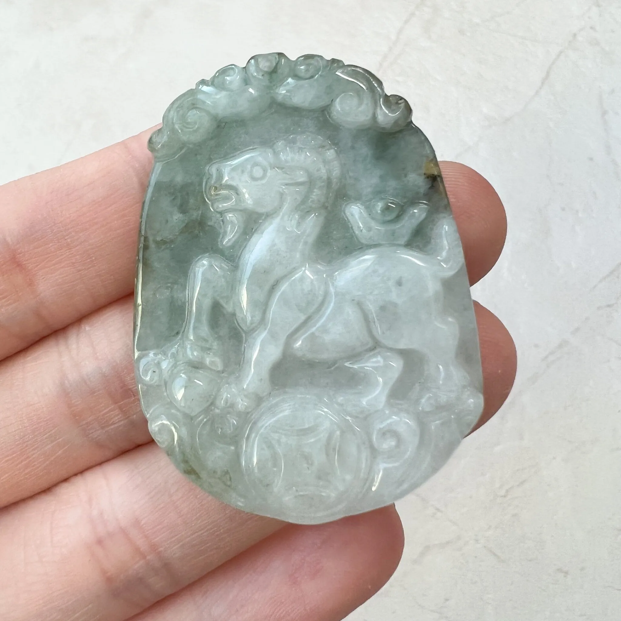 Jadeite Jade Sheep Goat Ram Chinese Zodiac Carved Pendant Necklace, YW-0321-1646161634