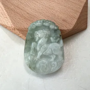 Jadeite Jade Sheep Goat Ram Chinese Zodiac Carved Pendant Necklace, YW-0321-1646161634