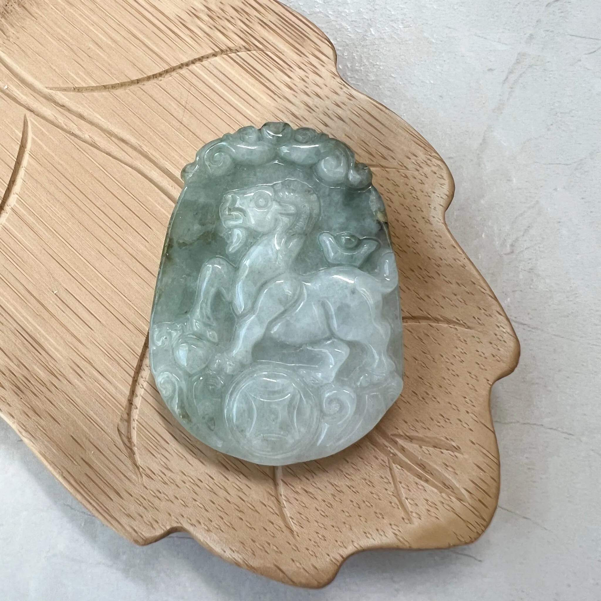 Jadeite Jade Sheep Goat Ram Chinese Zodiac Carved Pendant Necklace, YW-0321-1646161634