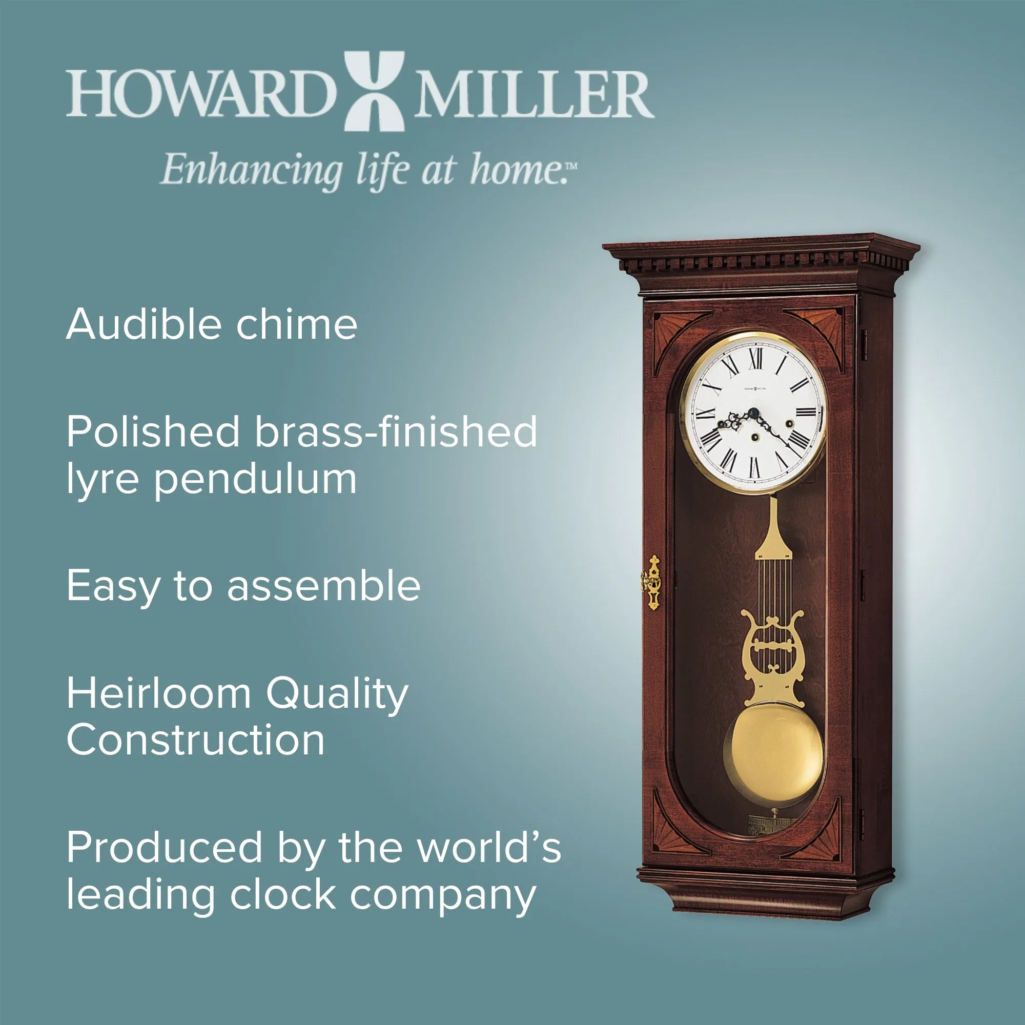 Lewisburg Dual Chime Quartz Wall Clock 69cm