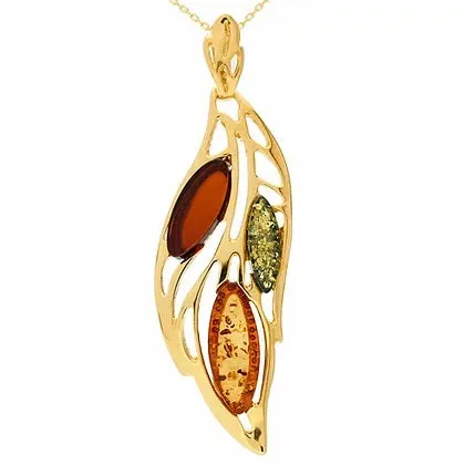 MILENA Necklace Gold and Amber Muticolour Leaf
