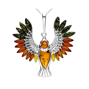 MILENA Pendant Necklace Silver and Multicolour Baltic Amber Paradise Bird