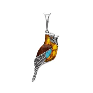MILENA Pendant Necklace Silver Baltic Amber and Turquoise TIT Bird