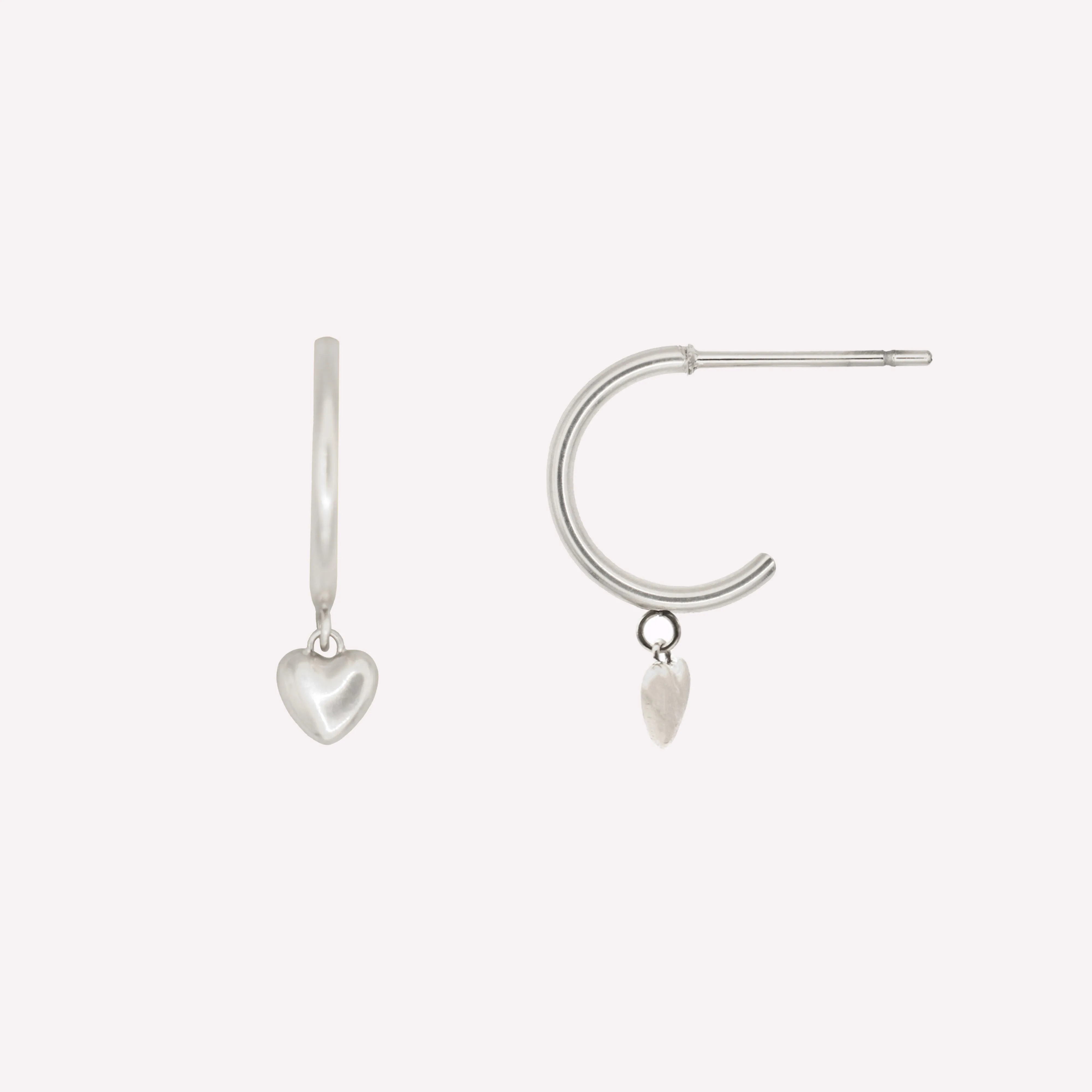 MINI HEART HUGGIE HOOP EARRINGS IN SILVER