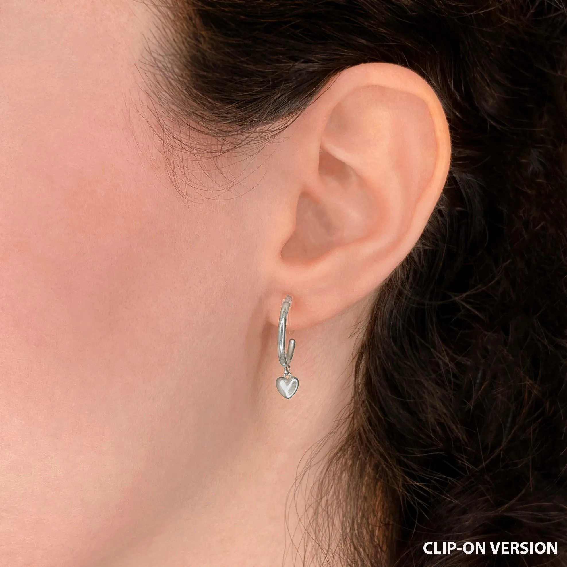 MINI HEART HUGGIE HOOP EARRINGS IN SILVER