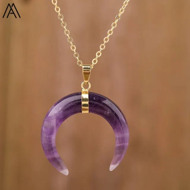 Moon Shape Amethyst Necklace