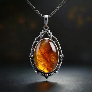 Roma Sterling Silver Vintage Big Natural Handmade Amber Pendant