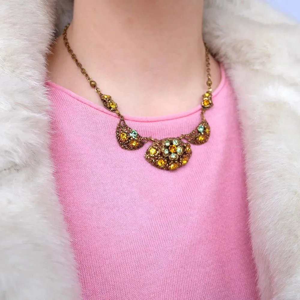 Vintage 1930's Bohemian Czech Amber Glass Necklace