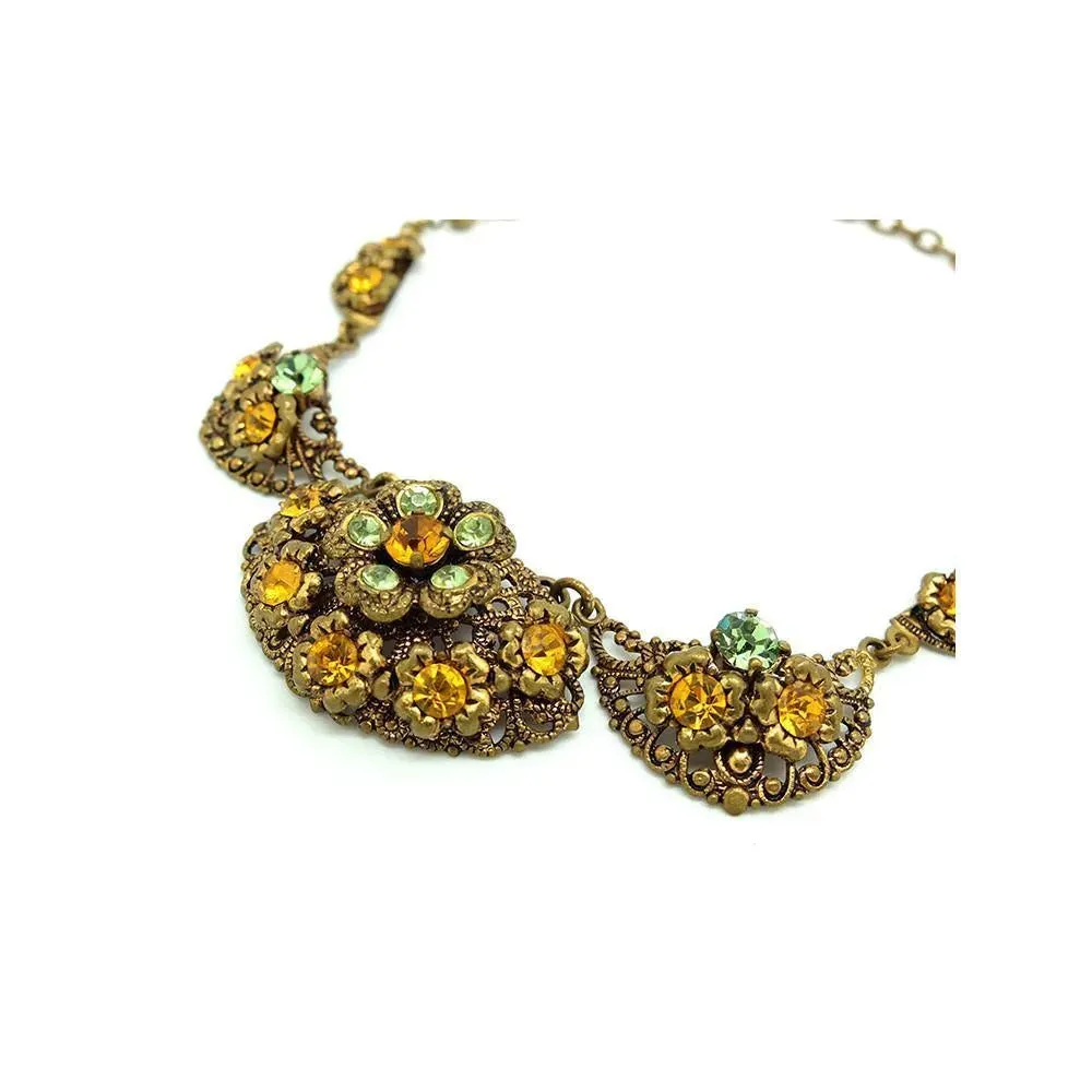 Vintage 1930's Bohemian Czech Amber Glass Necklace