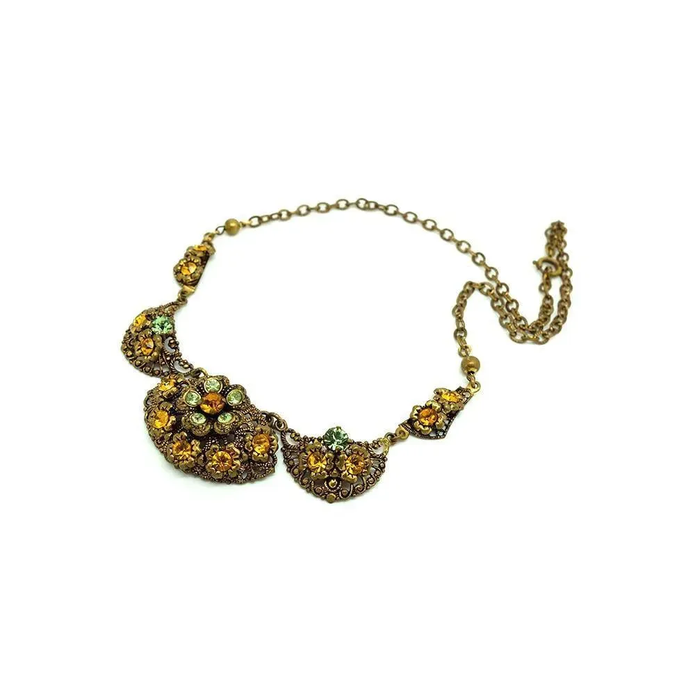 Vintage 1930's Bohemian Czech Amber Glass Necklace