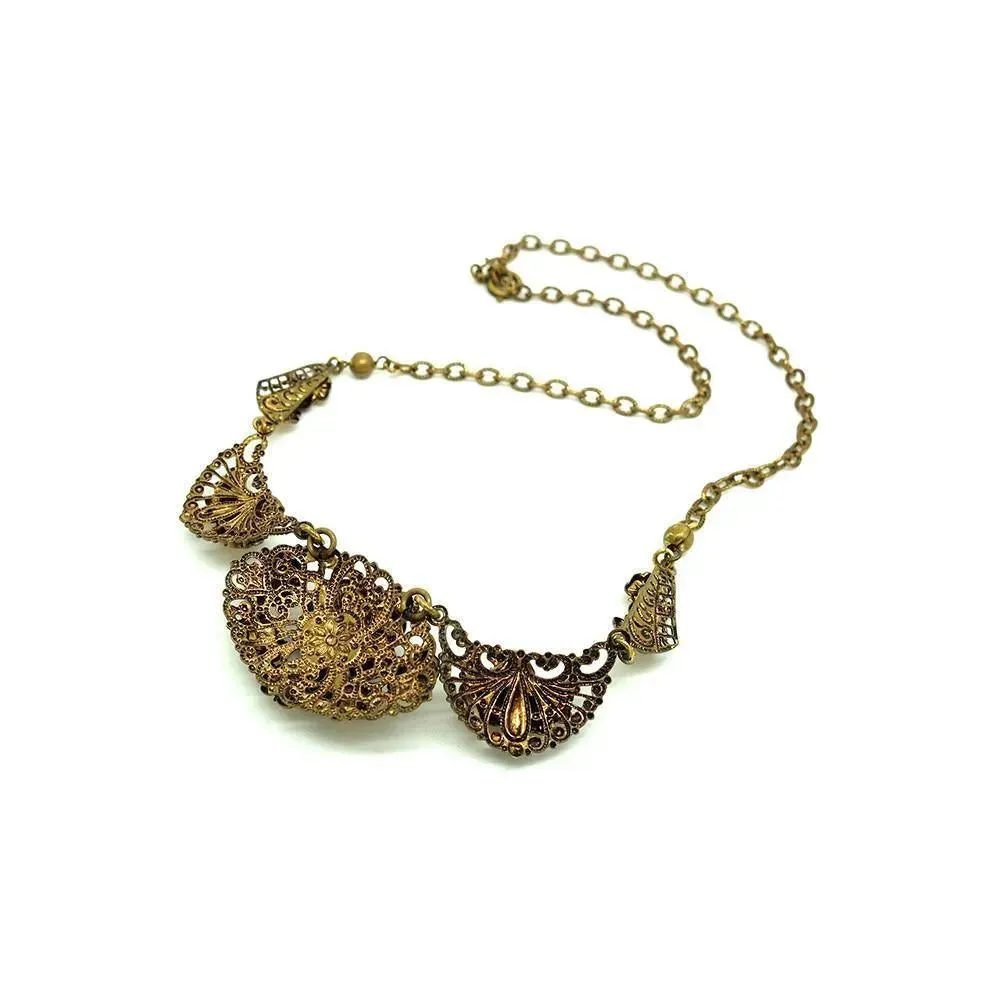 Vintage 1930's Bohemian Czech Amber Glass Necklace