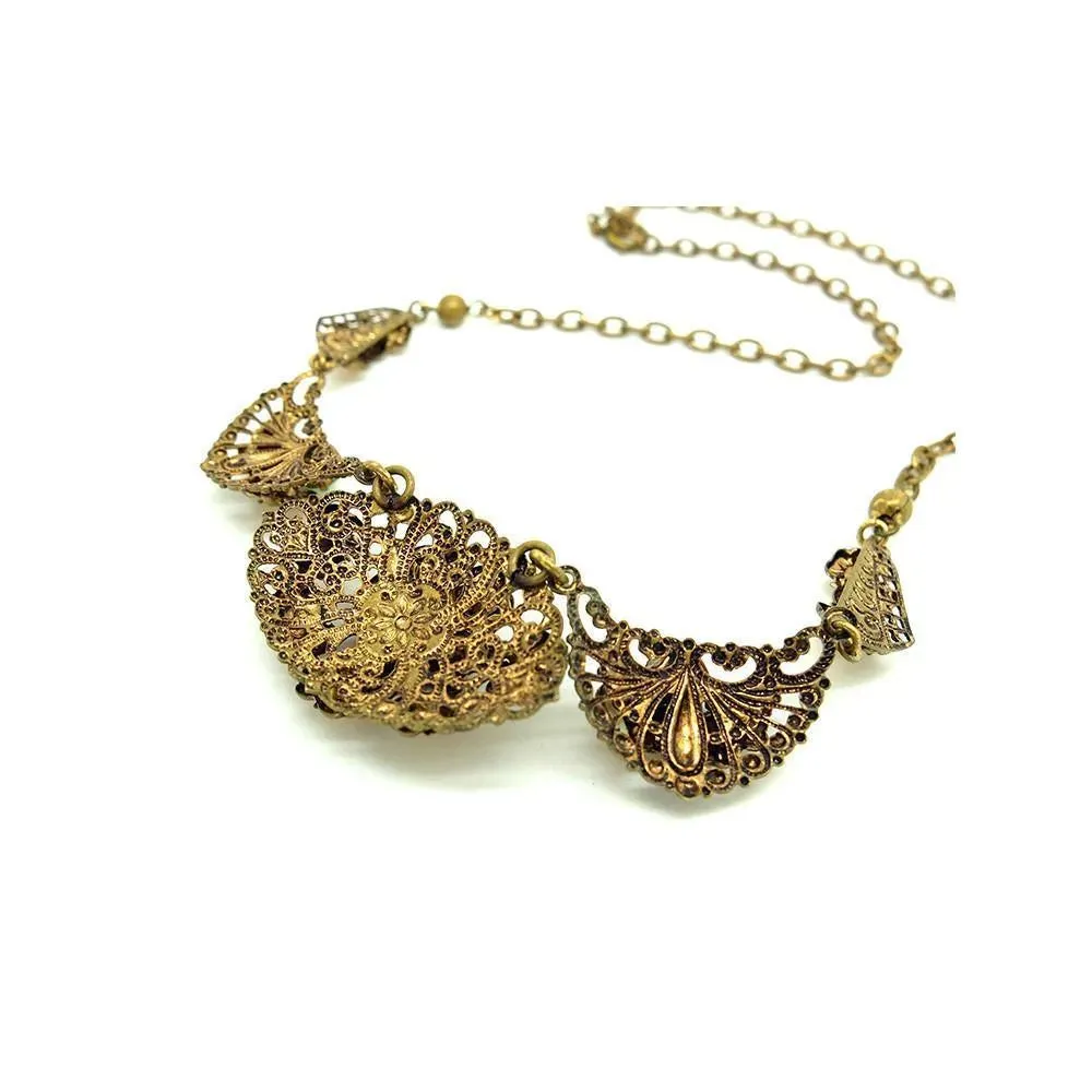 Vintage 1930's Bohemian Czech Amber Glass Necklace